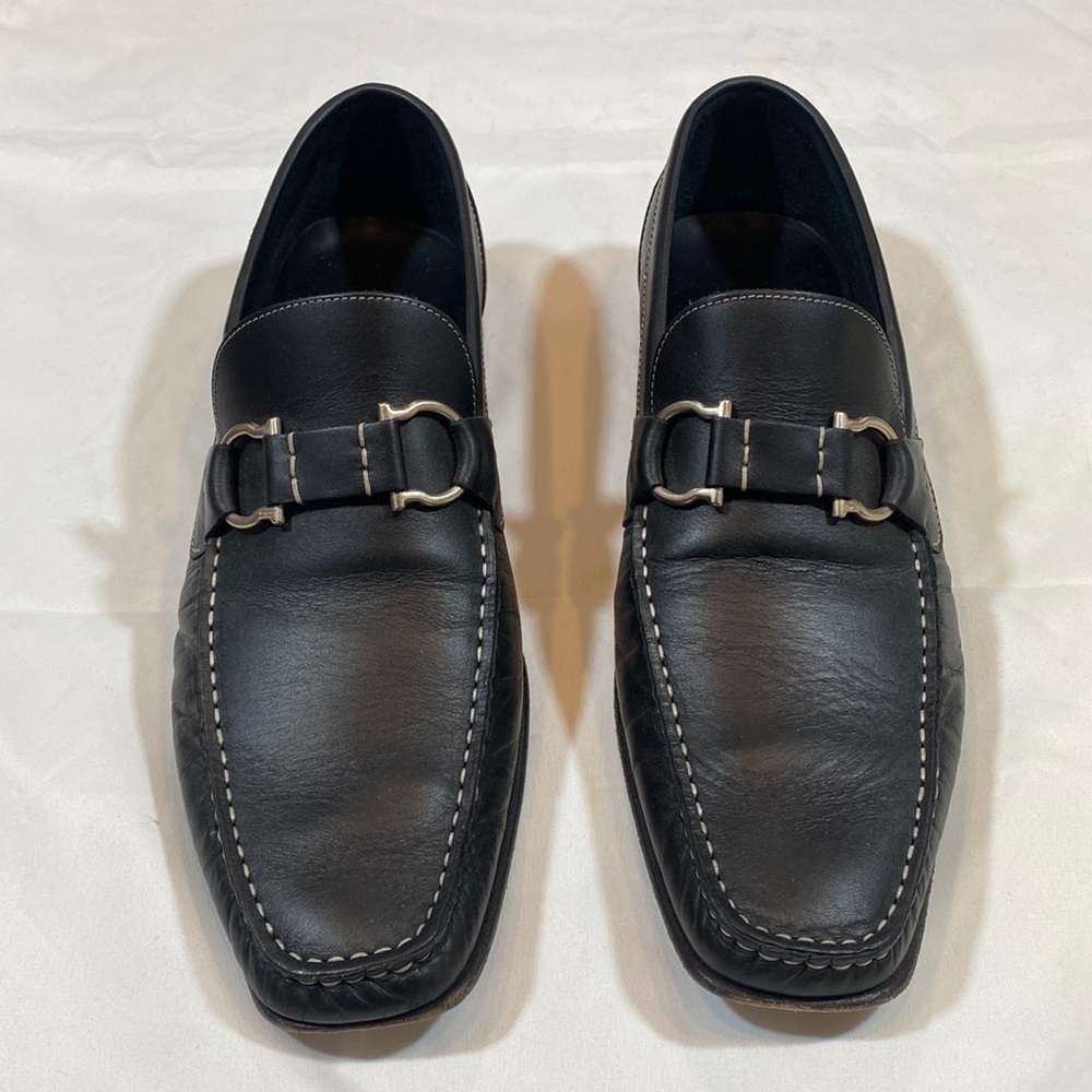 SALVATORE FERRAGAMO Men's Black Leather Shoes Size 8.5 D